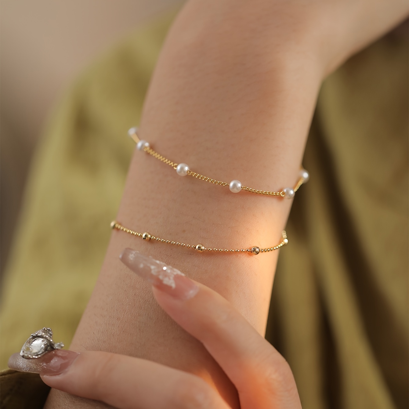 Copper Bead Chain Bracelet Set Women Bead Number Random